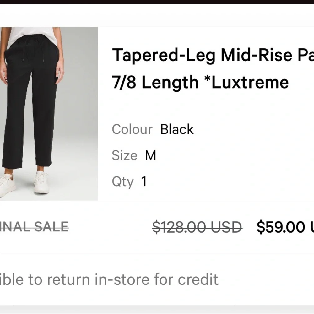 Lululemon Tapered Leg Mid Rise Pant - Picture 6 of 6
